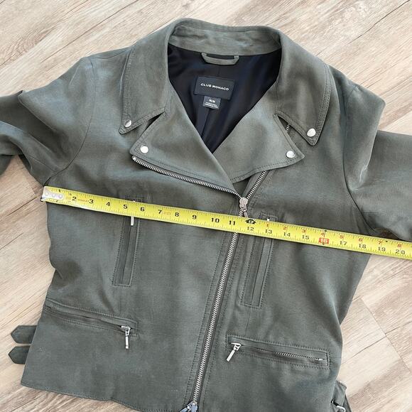 Club Monaco Women’s Kapri Moto Biker Jacket Olive Green Cropped Zip Front Size M - Picture 5 of 13